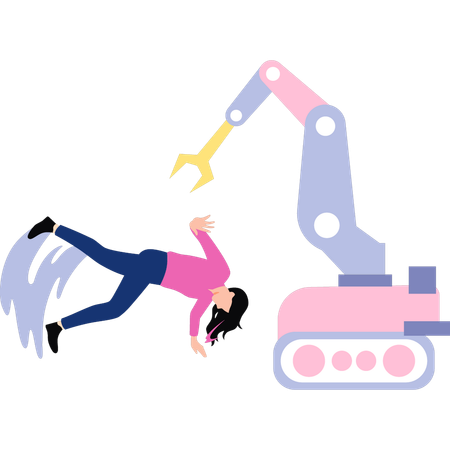 Mechanical robot is helping girl from falling down  Illustration