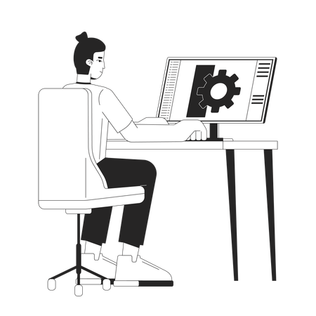 Mechanical technician sitting at computer  Illustration