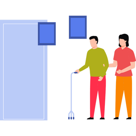 Médecin aidant une personne handicapée à marcher  Illustration