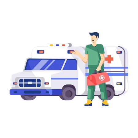 Médecin ambulancier avec aide d'urgence  Illustration