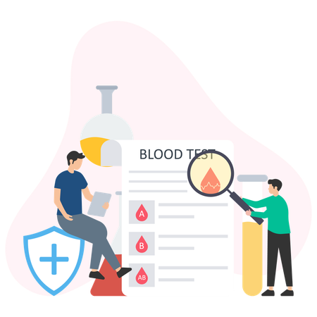 Médecin analysant le rapport sanguin du patient  Illustration