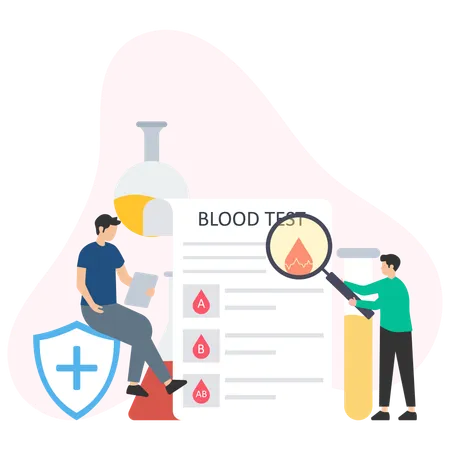 Médecin analysant le rapport sanguin du patient  Illustration