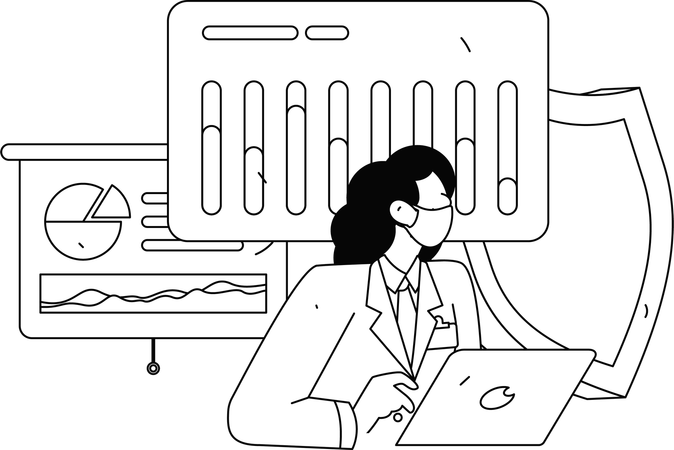 Un médecin analyse le rapport du patient sur son ordinateur portable  Illustration