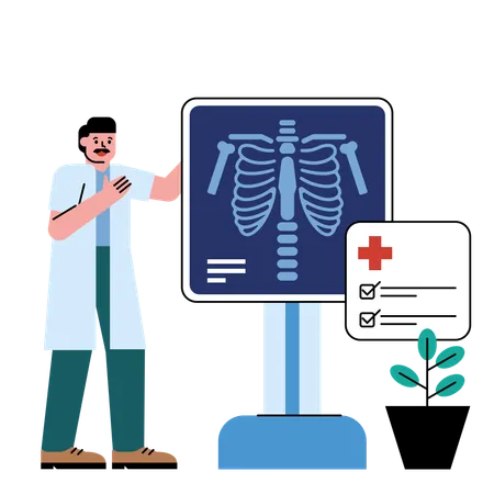 Le médecin analyse le rapport Xray  Illustration