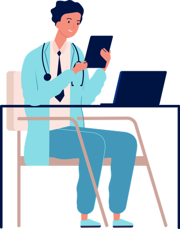 Médecin consultant en ligne sur tablette  Illustration