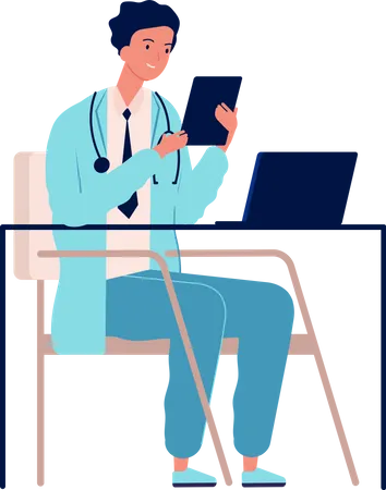 Médecin consultant en ligne sur tablette  Illustration