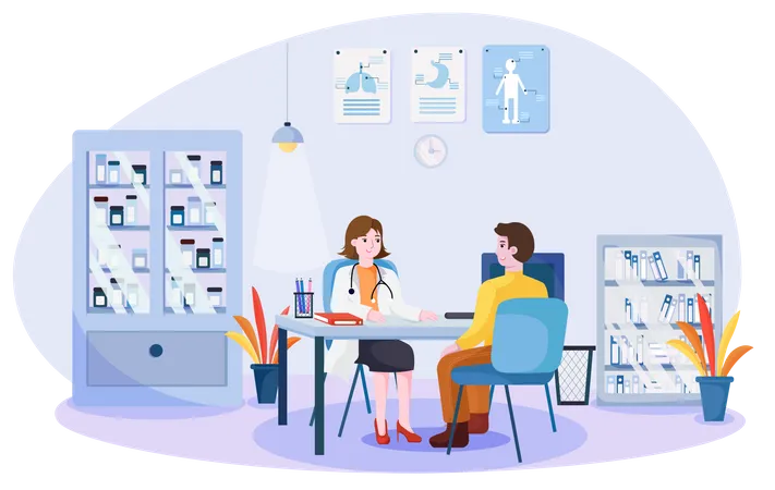 Médecin consultant un patient de sexe masculin  Illustration