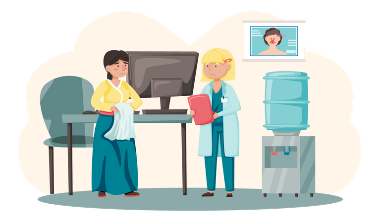 Médecin consultant une femme ayant des problèmes de santé  Illustration