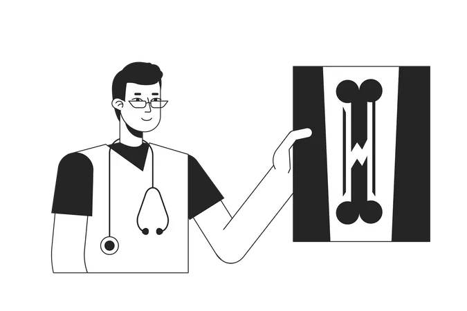 Médecin de médecine interne avec radiographie des os cassés  Illustration