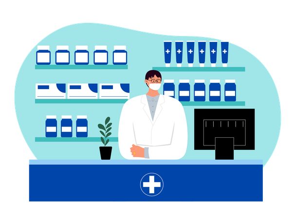 Médecin debout dans une pharmacie Illustration