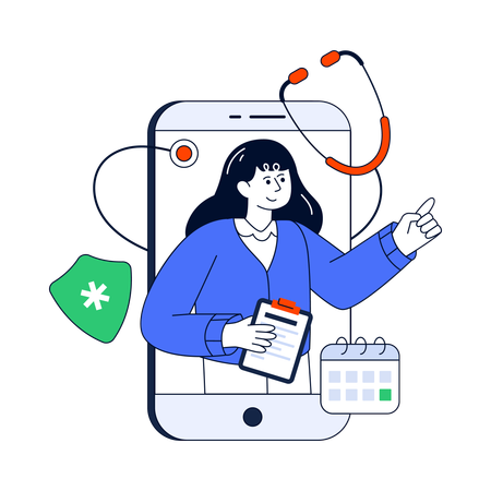 Médecin disponible pour une consultation en ligne via une application mobile  Illustration