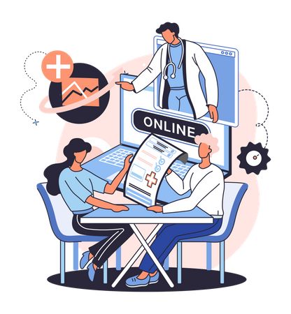 Médecin donnant une consultation en ligne aux patients  Illustration