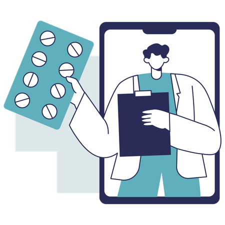 Médecin donnant des conseils en pharmacie en ligne  Illustration