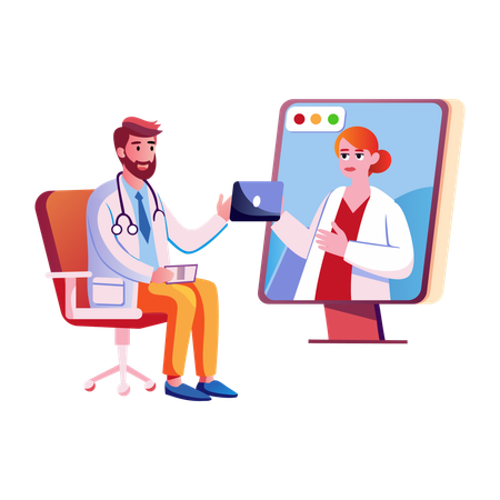 Médecin donnant une consultation en ligne  Illustration