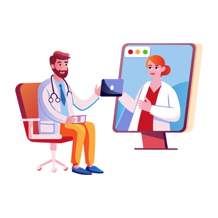 Médecin donnant une consultation en ligne  Illustration