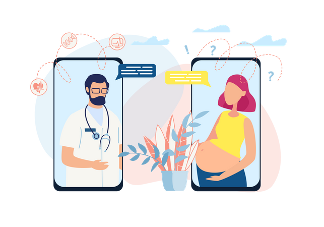 Médecin donnant une consultation en ligne à une femme enceinte  Illustration