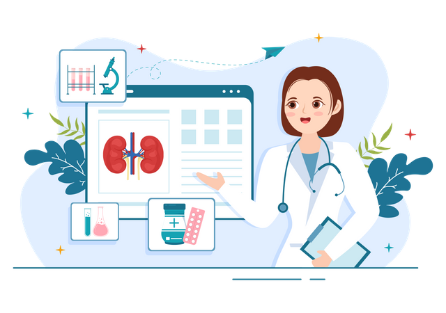Médecin du rein expliquant différentes maladies  Illustration