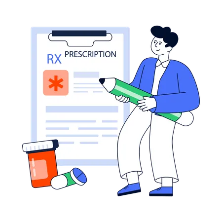 Le médecin rédige une prescription de médicaments pour le patient  Illustration