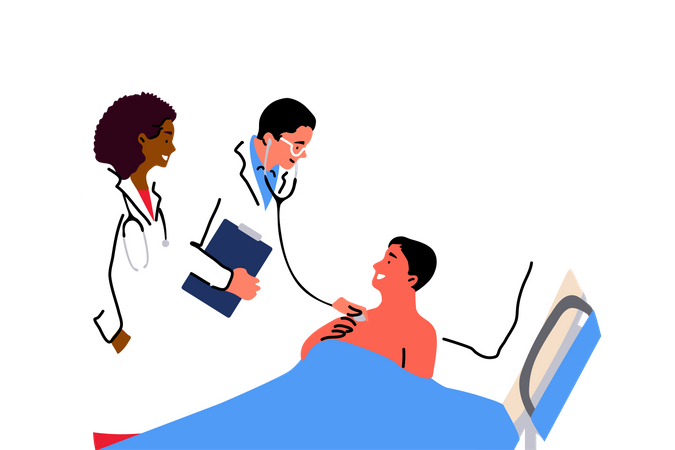 Médecin effectuant un examen de routine avec le patient  Illustration
