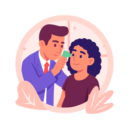 Médecin effectuant un examen des oreilles  Illustration