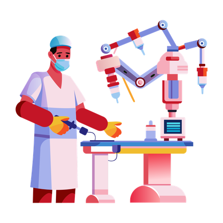 Médecin effectuant une opération chirurgicale à l'aide d'un robot  Illustration