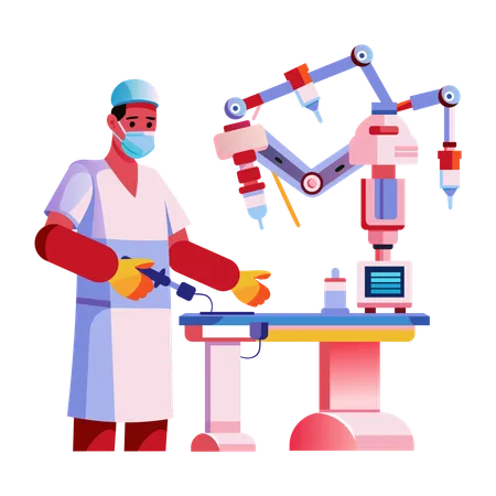 Médecin effectuant une opération chirurgicale à l'aide d'un robot  Illustration