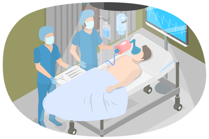 Médecin et équipe effectuant la préparation des opérations chirurgicales  Illustration