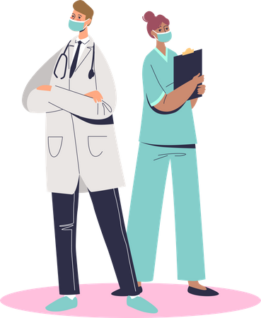Médecin et infirmière en service pendant Covid  Illustration