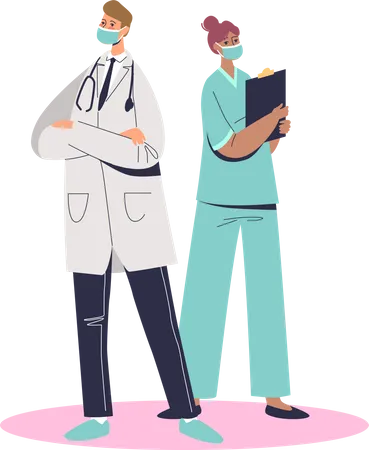 Médecin et infirmière en service pendant Covid  Illustration