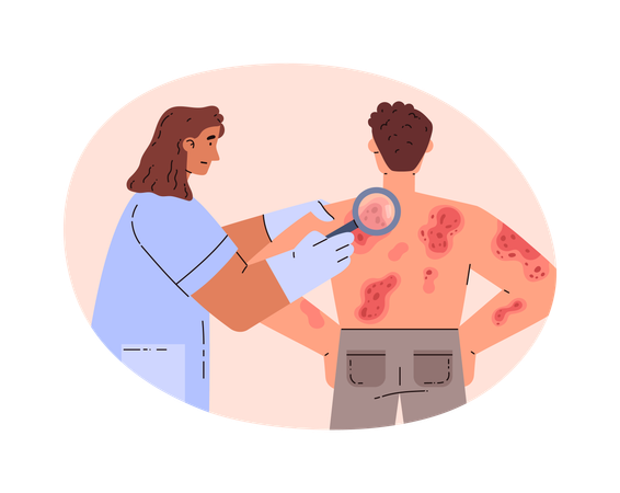 Médecin et patient souffrant de maladies de peau  Illustration