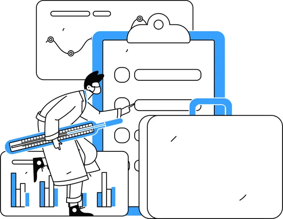 Un médecin évalue les chances de survie à partir d'un rapport  Illustration