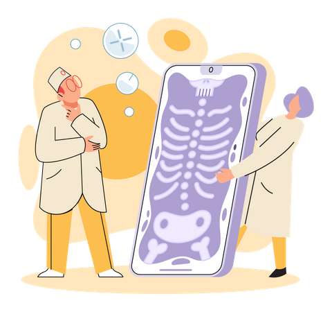 Médecin examinant des patients aux rayons X en ligne  Illustration