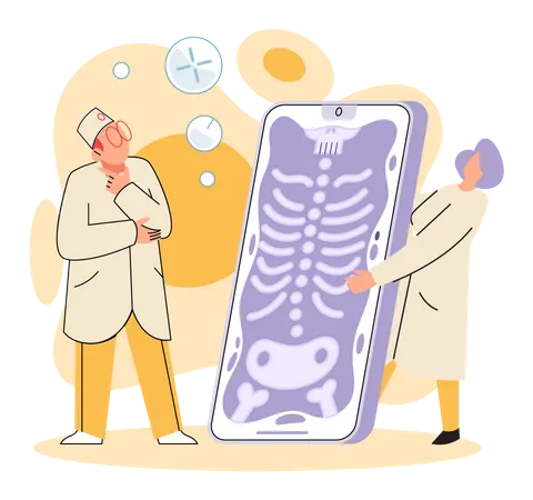 Médecin examinant des patients aux rayons X en ligne  Illustration