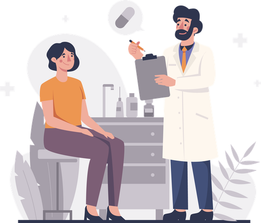 Médecin examinant et expliquant au patient  Illustration