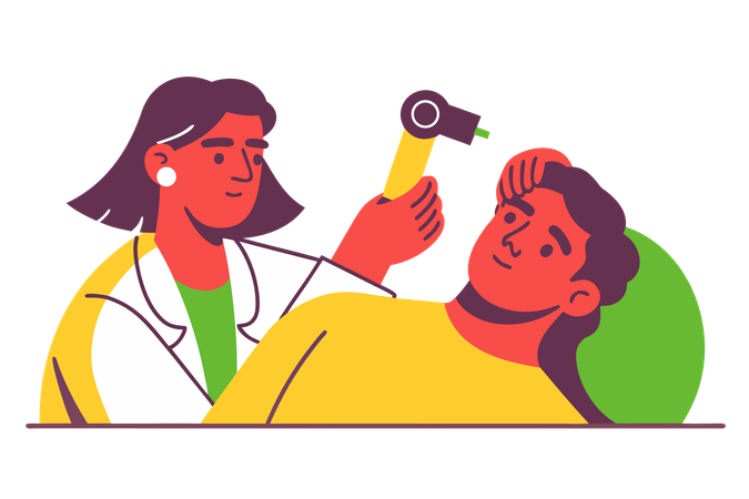 Médecin examinant l'oreille d'un patient  Illustration