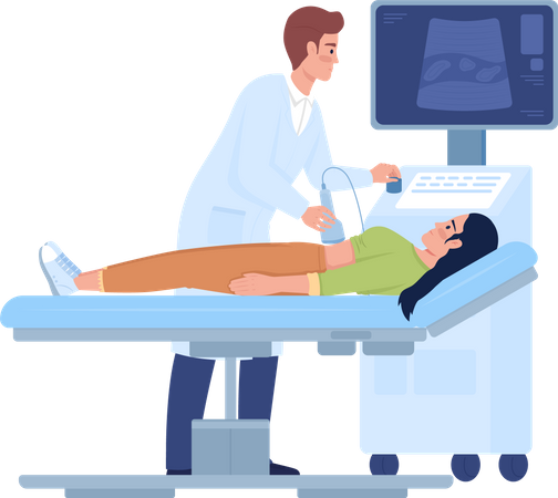 Médecin examinant un patient avec échographie  Illustration