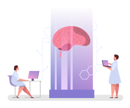 Un médecin examine un énorme cerveau  Illustration