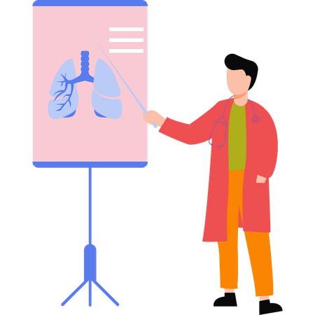 Médecin expliquant le tableau des poumons  Illustration