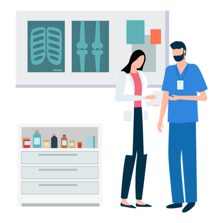 Médecin expliquant le rapport de radiographie au patient  Illustration