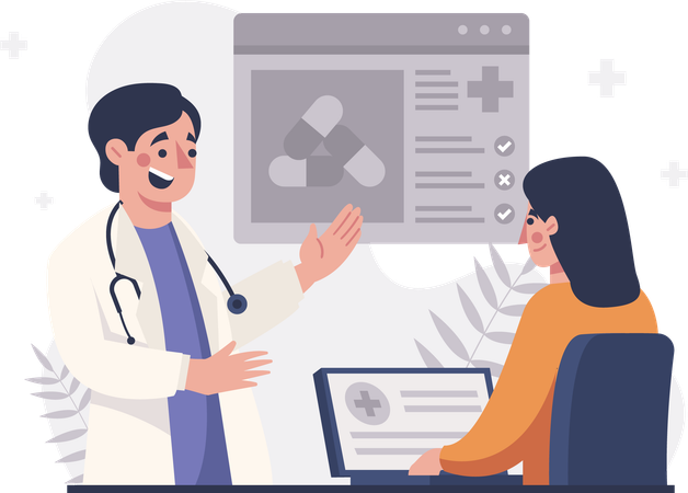 Un médecin explique la médecine à son patient  Illustration