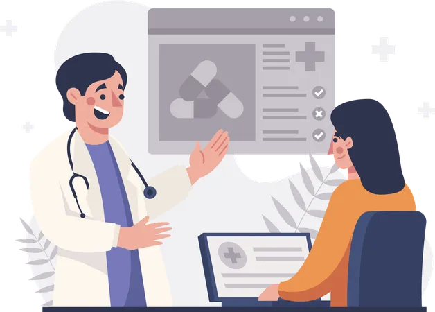 Un médecin explique la médecine à son patient  Illustration