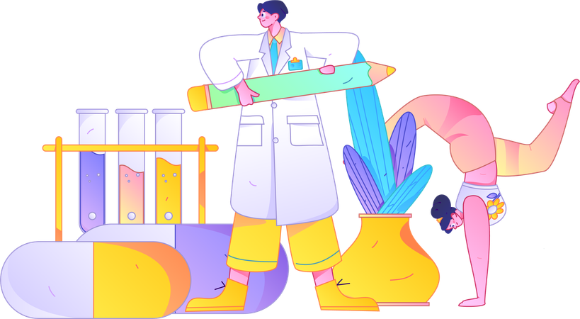 Docteur faisant des recherches en médecine  Illustration