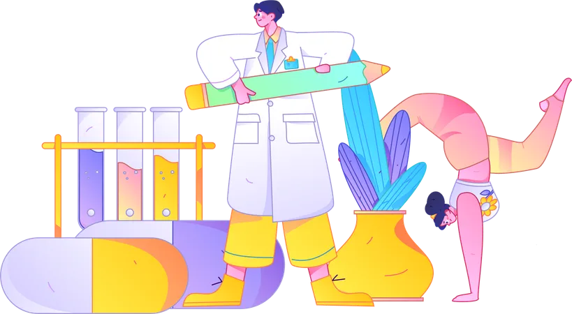 Docteur faisant des recherches en médecine  Illustration