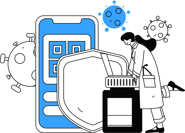 Un médecin fournit des informations sur le virus dans une application de santé  Illustration