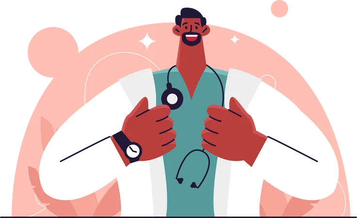 Médecin de sexe masculin debout avec un stéthoscope  Illustration