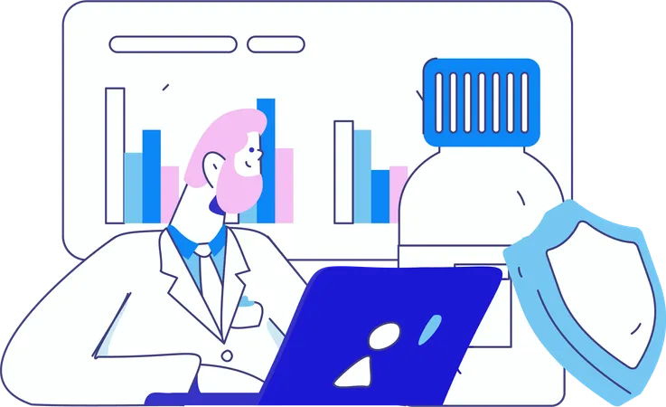 Médecin de sexe masculin effectuant une analyse médicale  Illustration