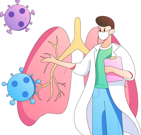 Médecin de sexe masculin montrant une infection pulmonaire  Illustration