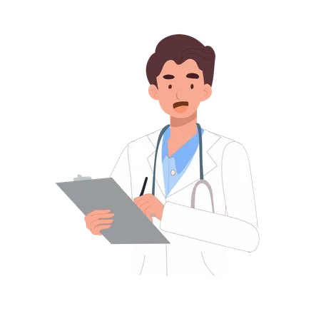 Médecin homme rédigeant un rapport de patient  Illustration