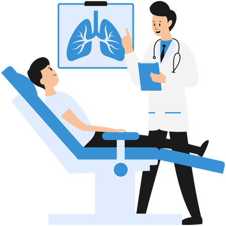 Le médecin identifie les problèmes de maladies dans les poumons du patient  Illustration