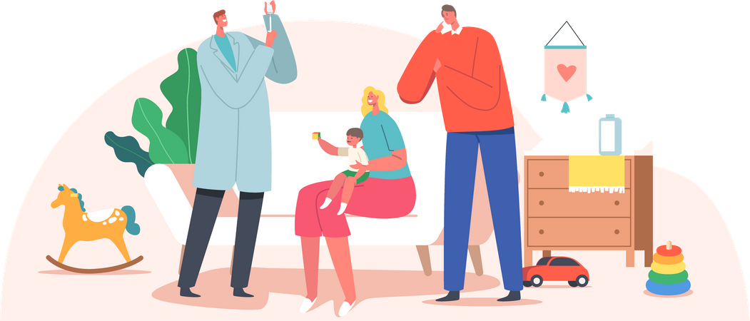 Médecin lors d'une visite à domicile donnant une injection à un enfant Illustration